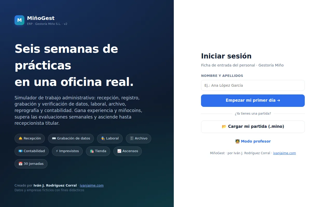 Pantalla de inicio de sesión de MiñoGest